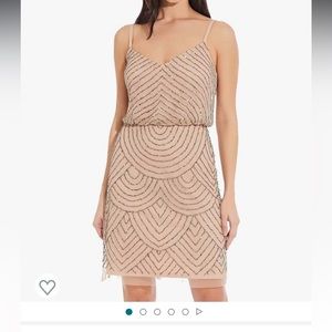 Adrianna Papell Beaded Mini Dress - Taupe/Pink